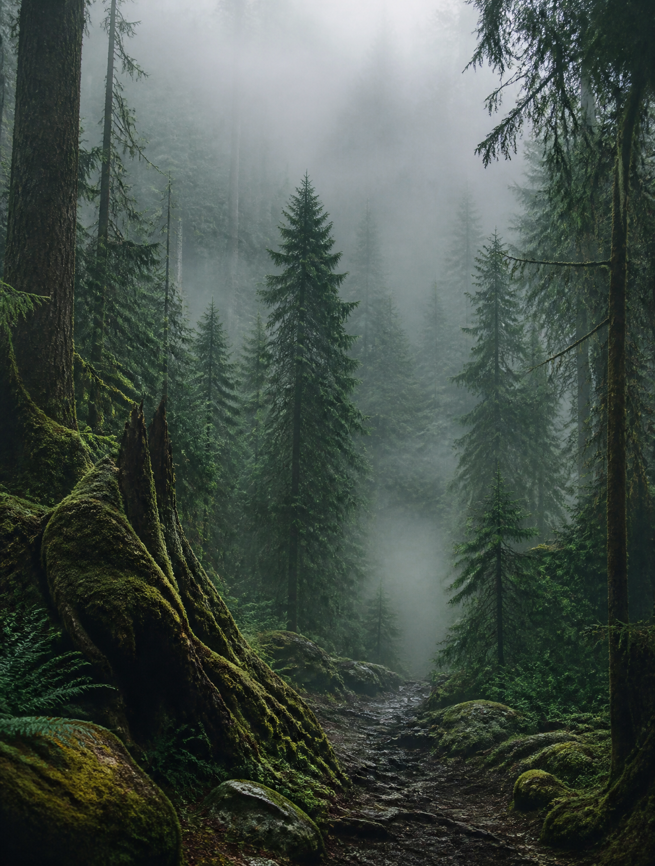 Mystical Emerald Foggy Woodland