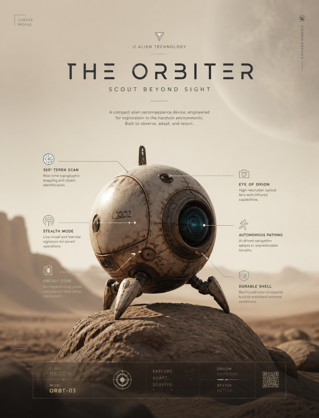 Futuristic Alien Scout Gadget Desert Poster
