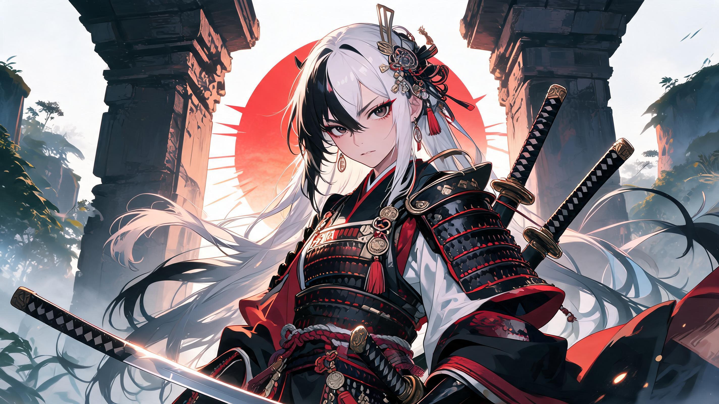 Futuristic Samurai Warrior in Ancient Jungle Valley