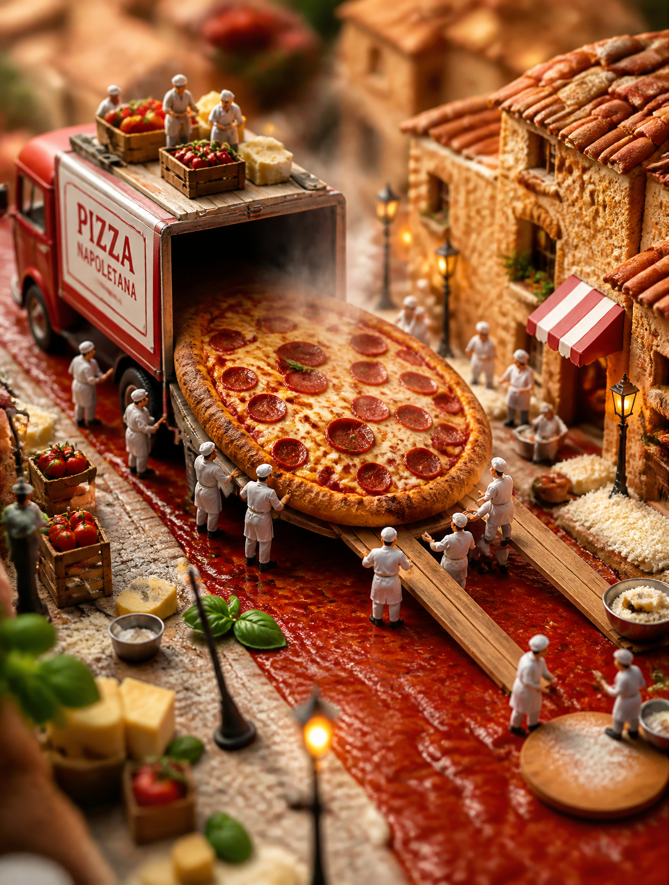 Miniature Pizza Village Diorama
