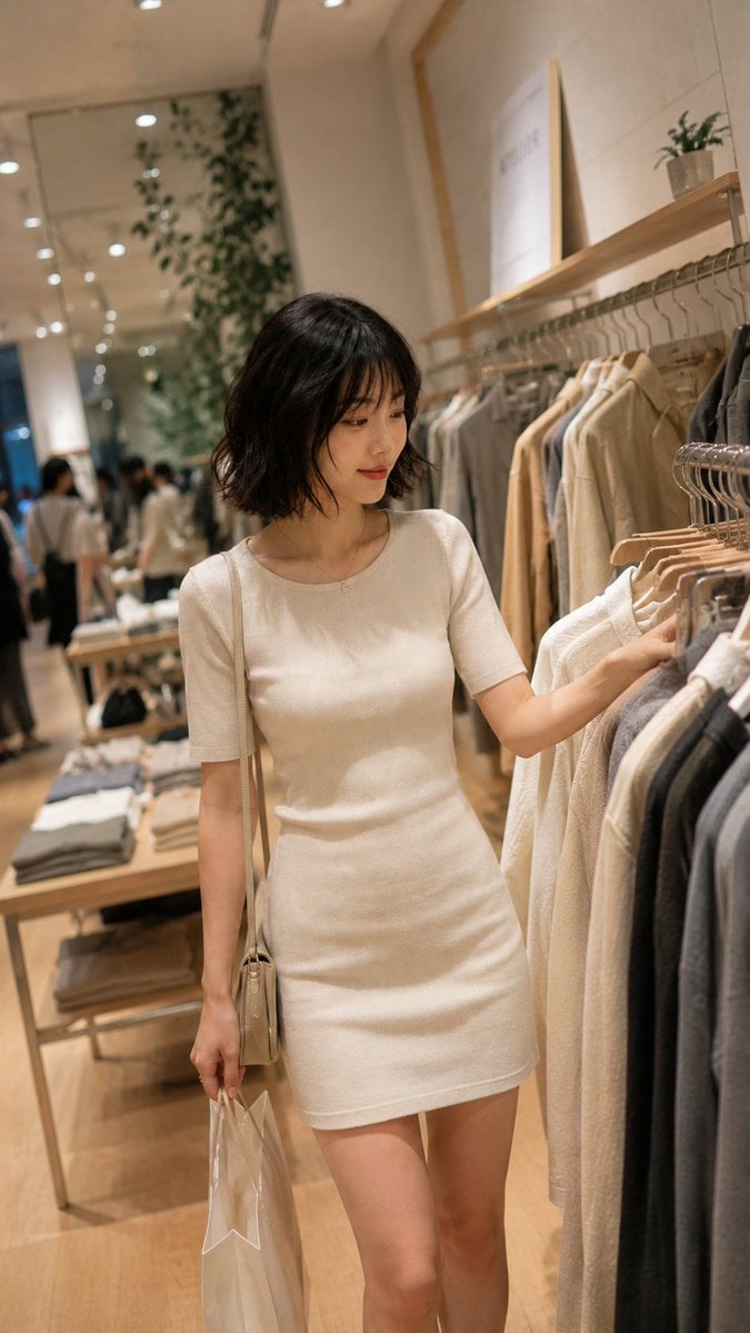 Candid Fashion Shopping Moment in Tokyo Boutique