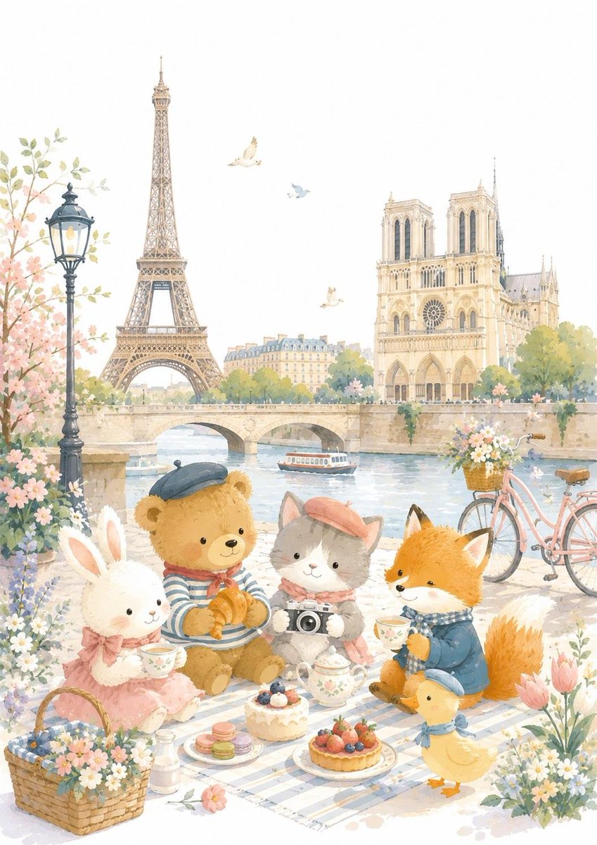 Whimsical Animal Journey: Minimalist Gouache Cityscapes - alternate