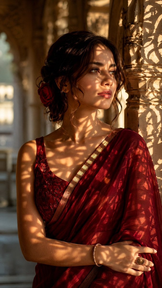 Heritage Elegance in Crimson Silk
