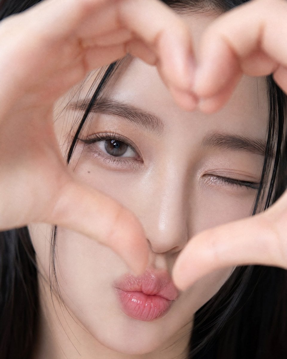 Playful East Asian Heart-Frame Selfie
