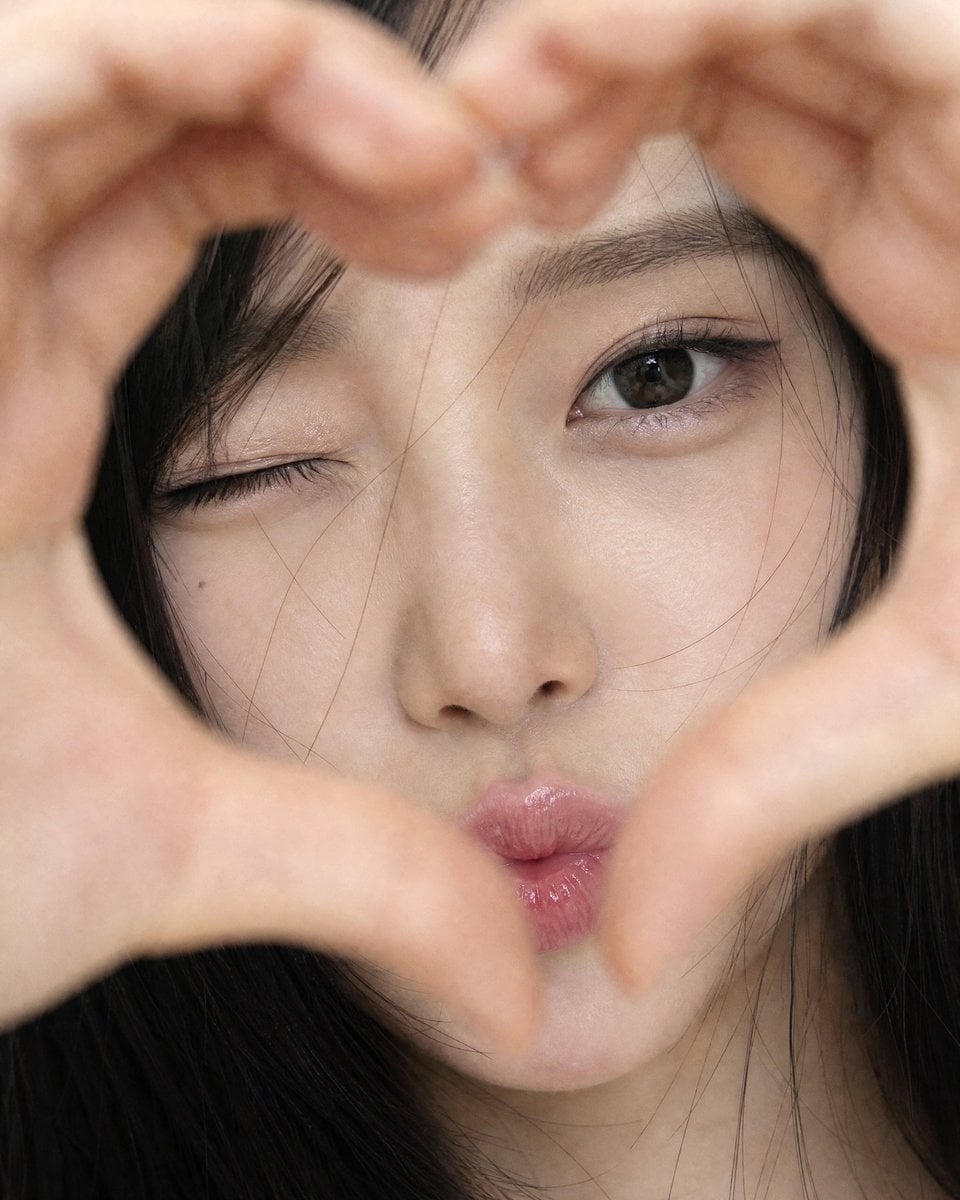 Playful East Asian Heart-Frame Selfie - alternate