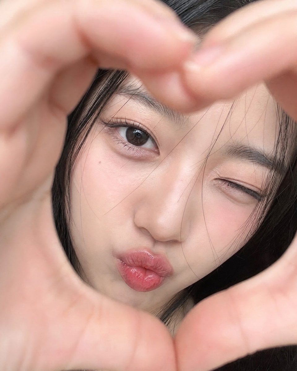 Playful East Asian Heart-Frame Selfie - alternate
