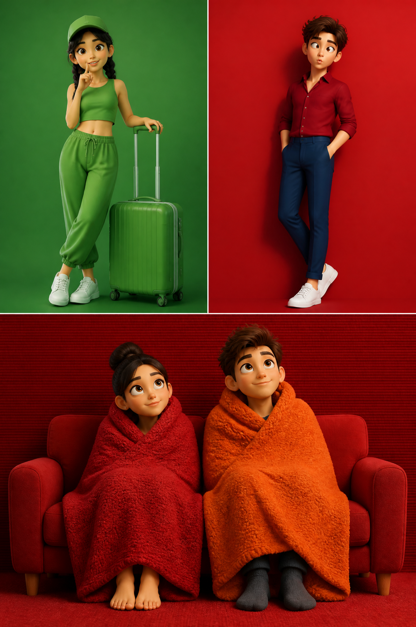 Stylized 3D Character Collection: Vibrant Monochromatic Themes