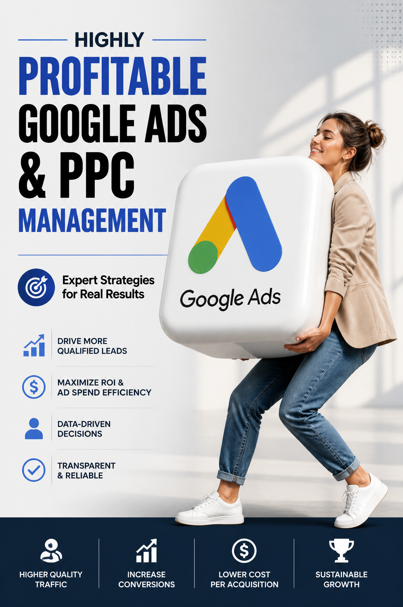 Female Marketer with 3D Google Ads Icon