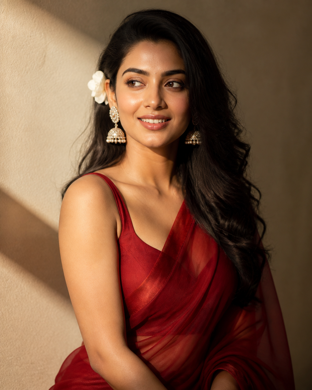 Elegant Woman in Red Georgette Saree
