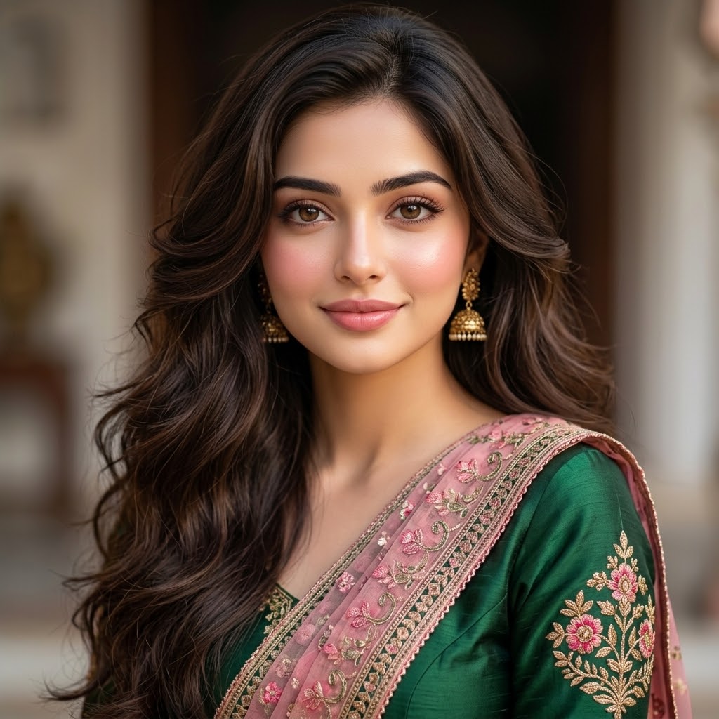 Elegant South Asian Woman in Traditional Green Attire