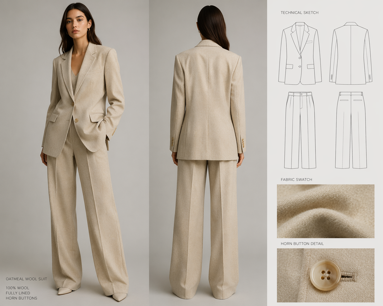 Minimalist Oatmeal Wool Tailored Set Editorial