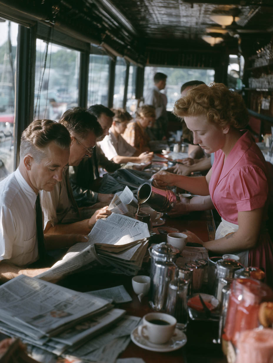 Mid-Century American Diner Morning Rush