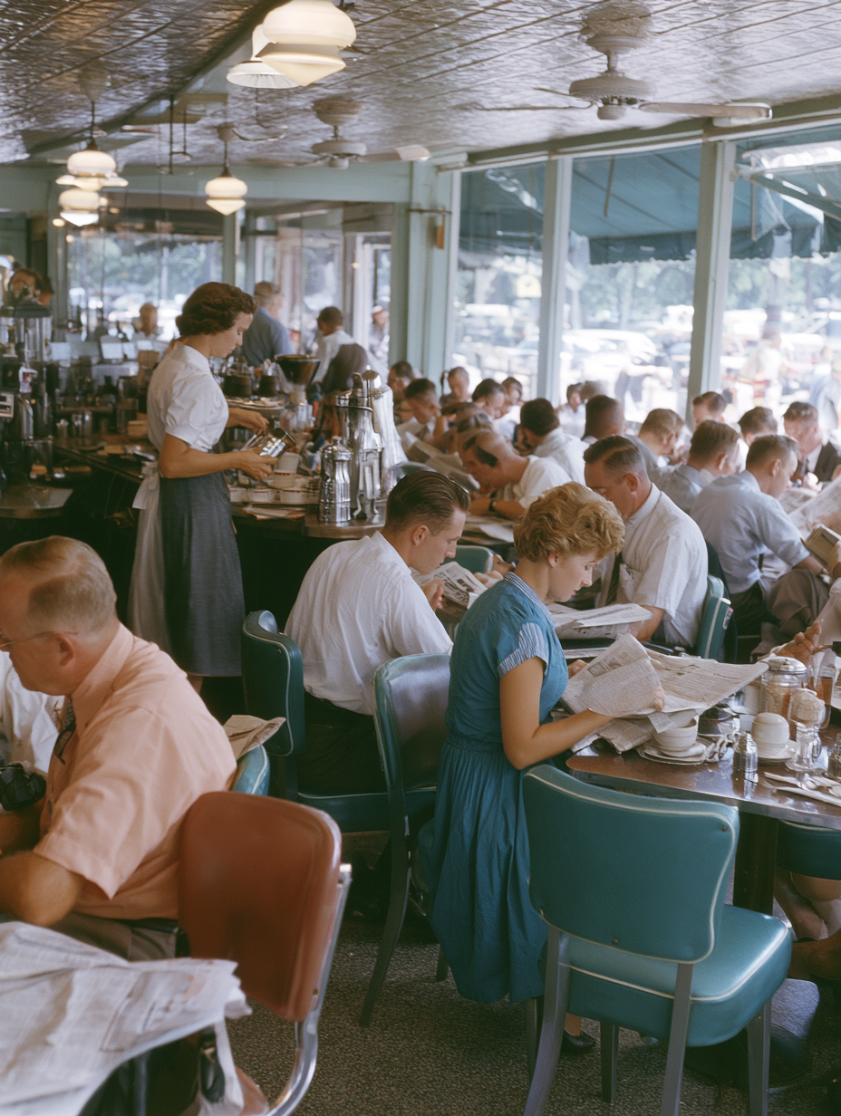 Mid-Century American Diner Morning Rush - alternate