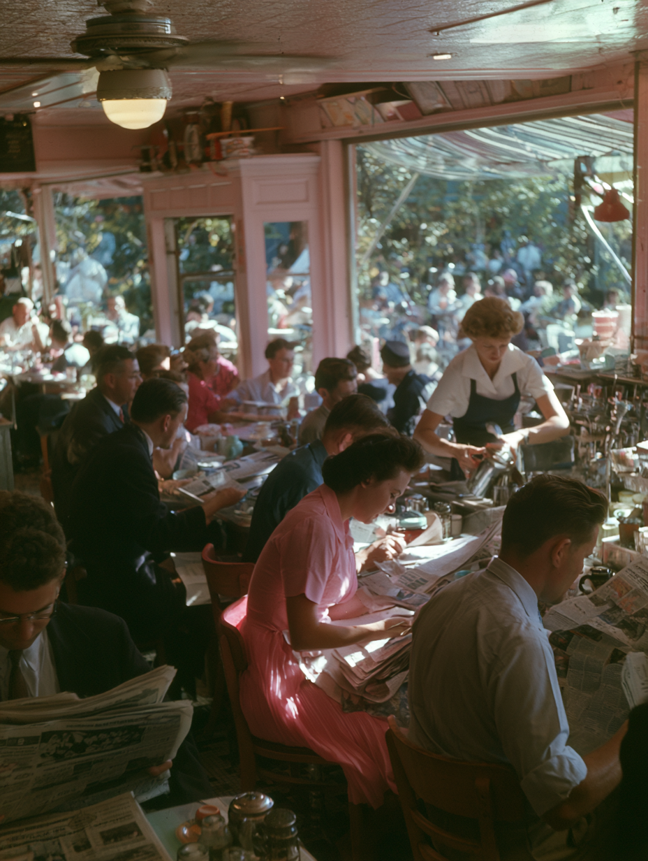 Mid-Century American Diner Morning Rush - alternate
