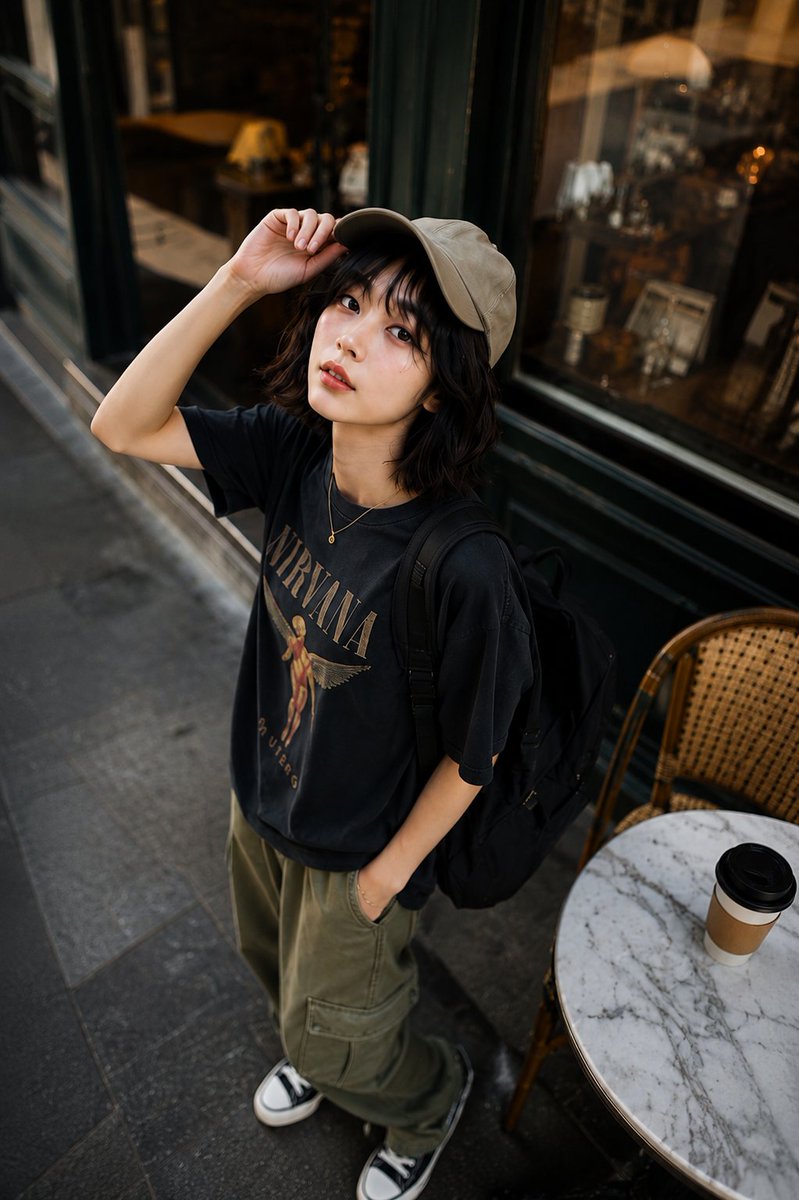 Chic Korean Urbanite at European Cafe