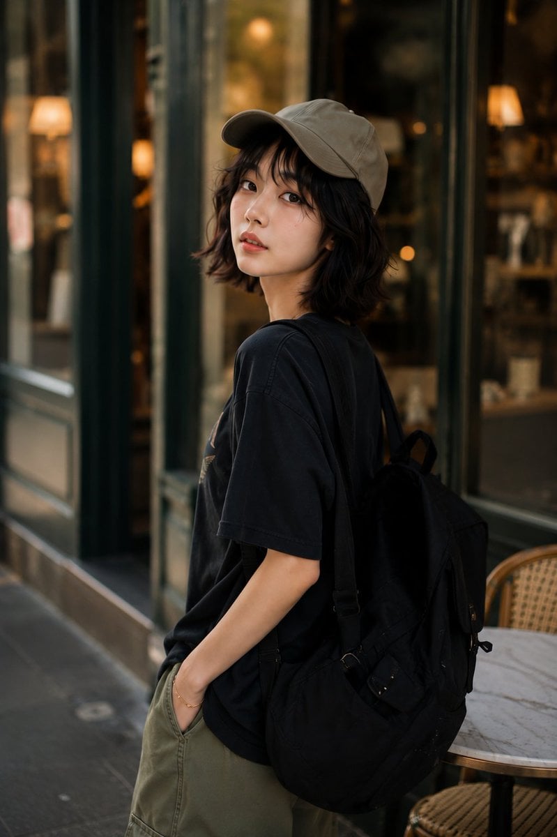 Chic Korean Urbanite at European Cafe - alternate
