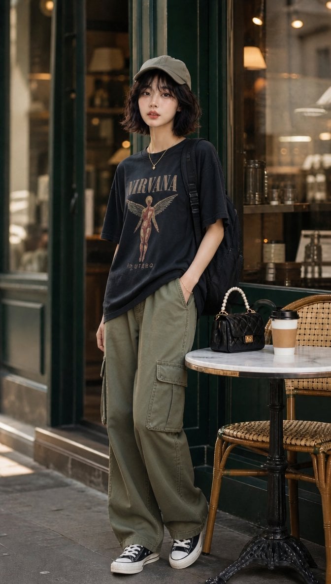 Chic Korean Urbanite at European Cafe - alternate