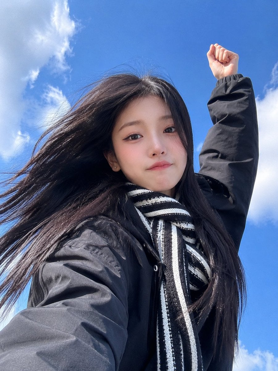 K-Style Winter Selfie in Blue Sky - alternate