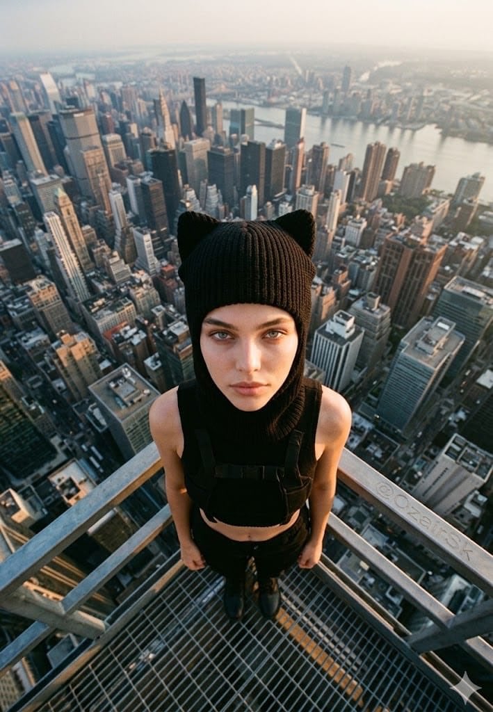 Cyber-Tactical Cat-Ear Girl Above Metropolis - alternate