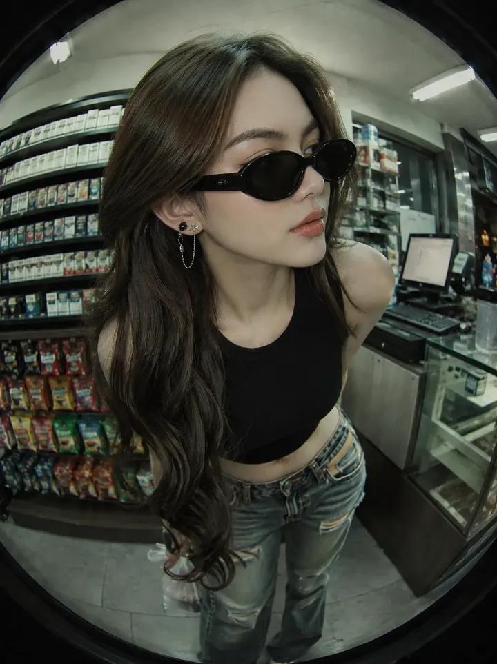 Y2K Fisheye Convenience Store Portrait