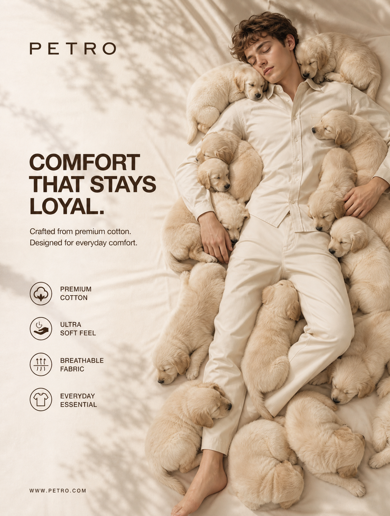 Petro Luxury Cotton Campaign: Serene Comfort with Puppies