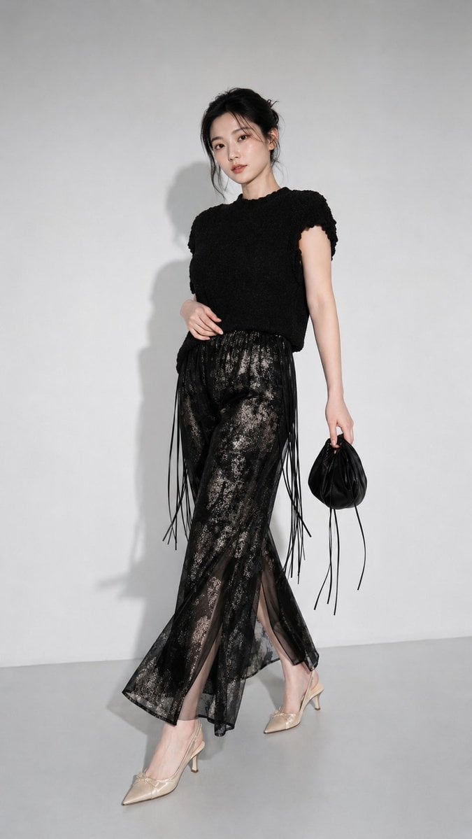 East Asian Model in Monochrome Black Editorial - alternate