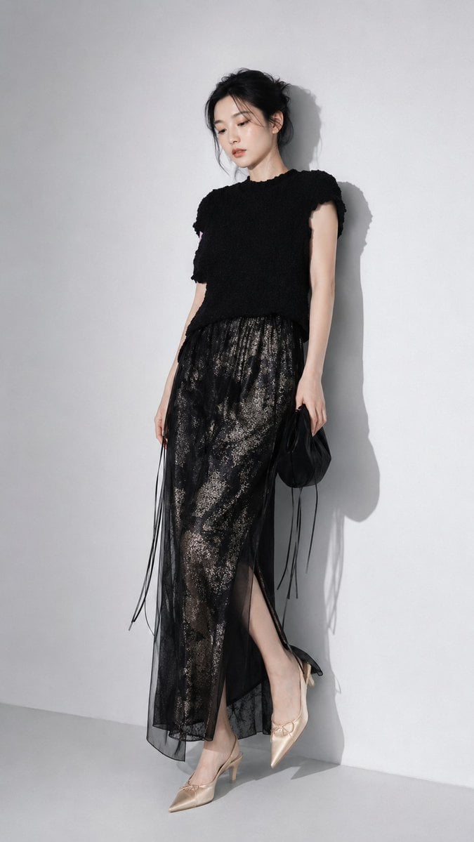 East Asian Model in Monochrome Black Editorial - alternate