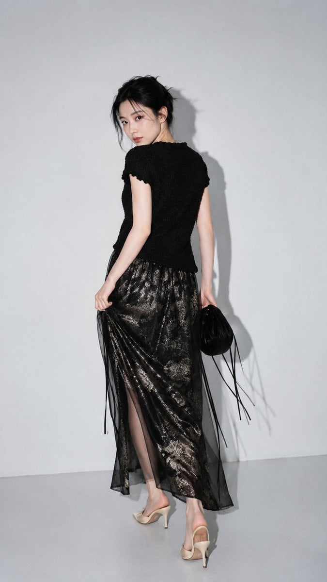 East Asian Model in Monochrome Black Editorial - alternate