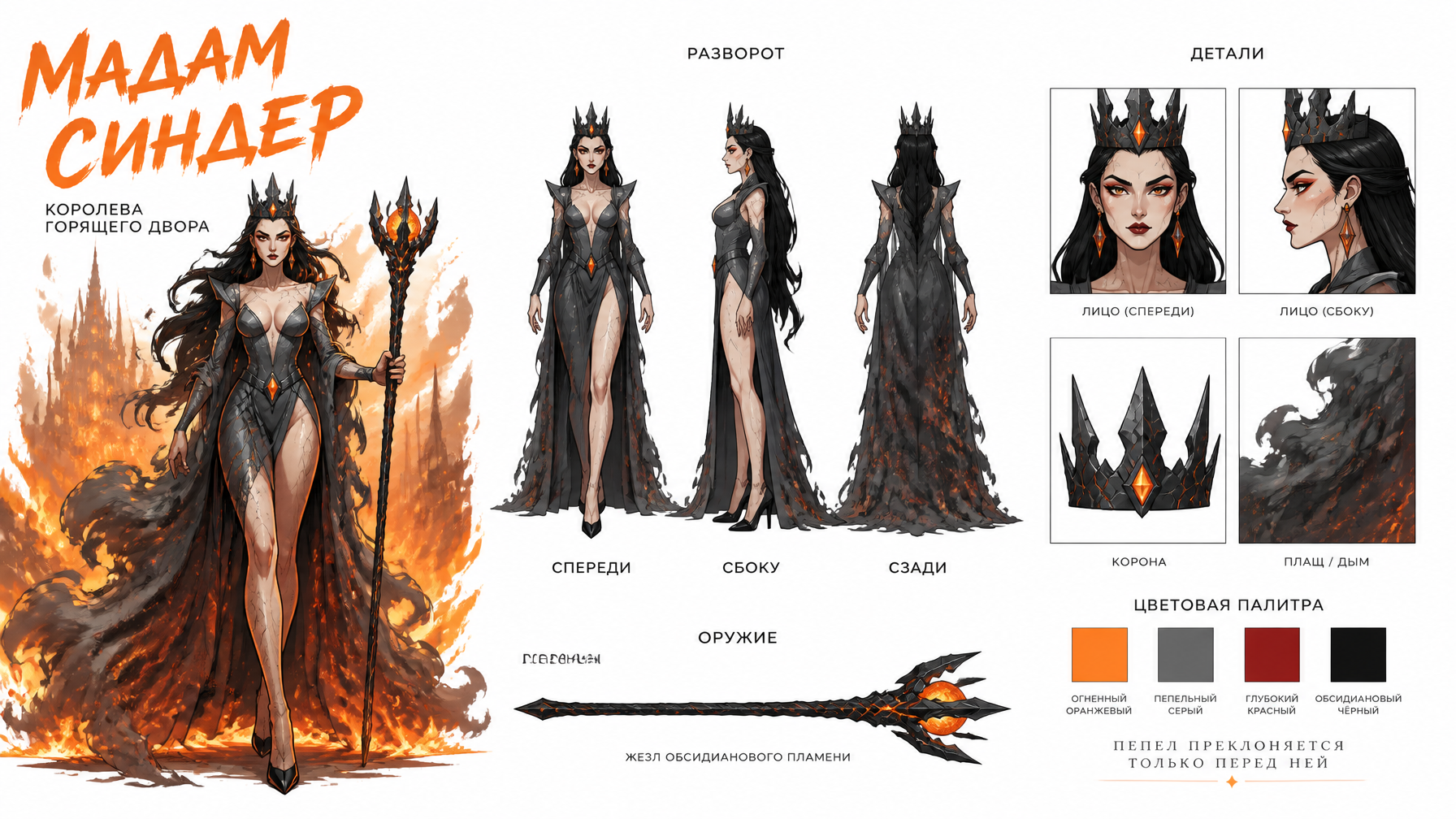 Madame Cinder Cinematic Character Concept Sheet