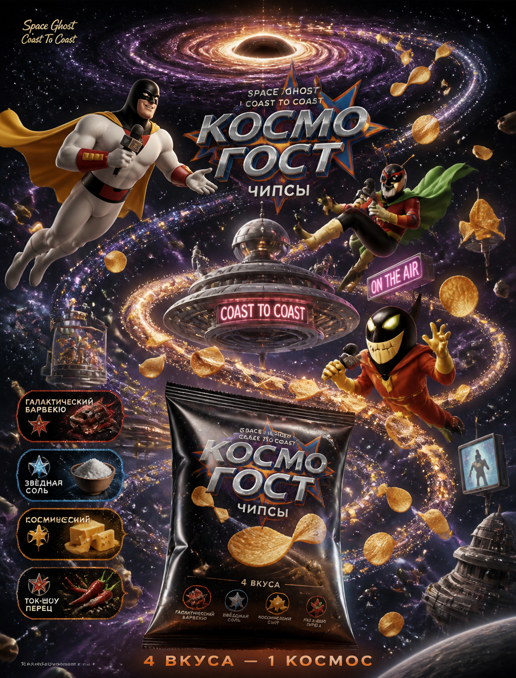 Space Ghost Galactic Chips Retro Poster