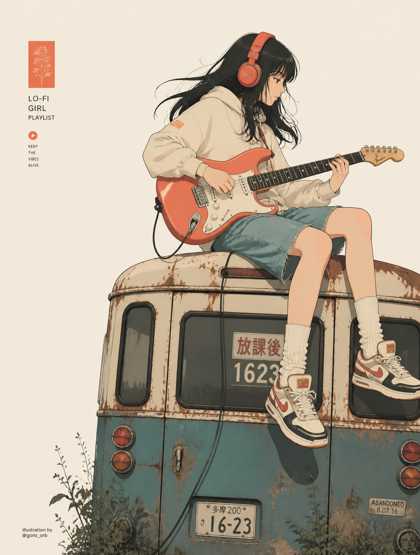 Lo-Fi Indie Girl with Orange Stratocaster