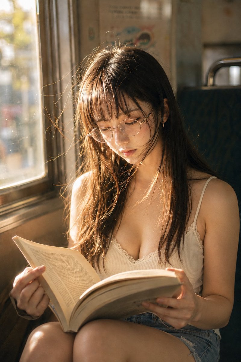 Summer Golden Hour Reading on a Local Train