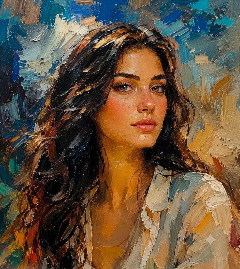 Impasto Elegance: Hazel-Eyed Woman