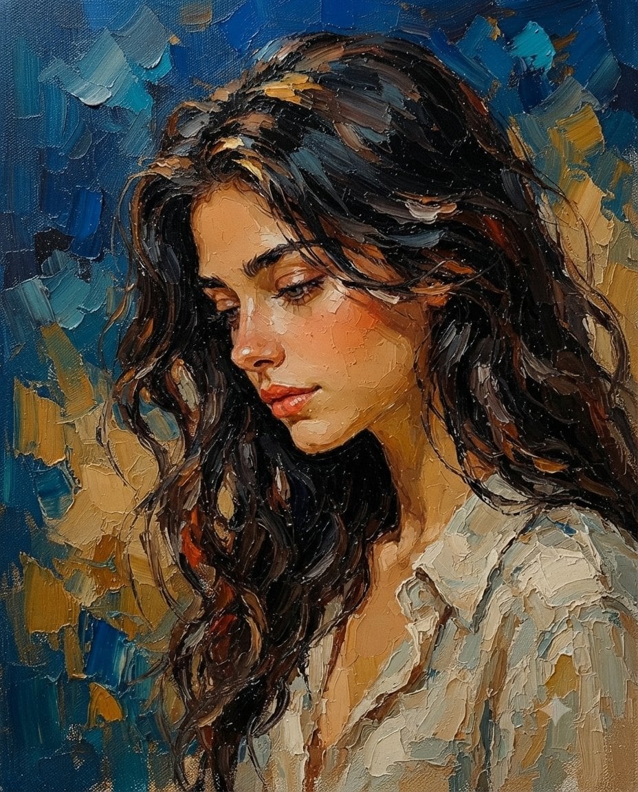 Impasto Elegance: Hazel-Eyed Woman - alternate