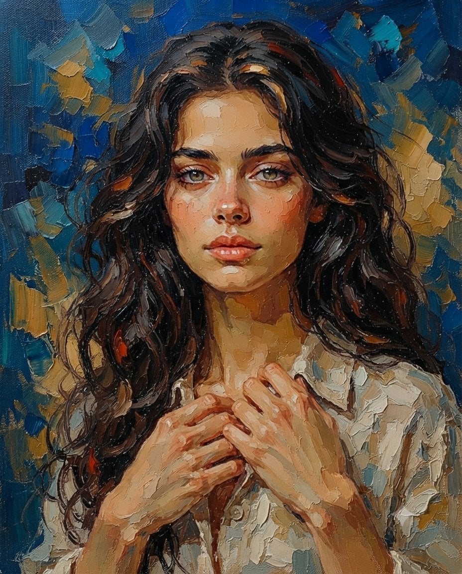 Impasto Elegance: Hazel-Eyed Woman - alternate