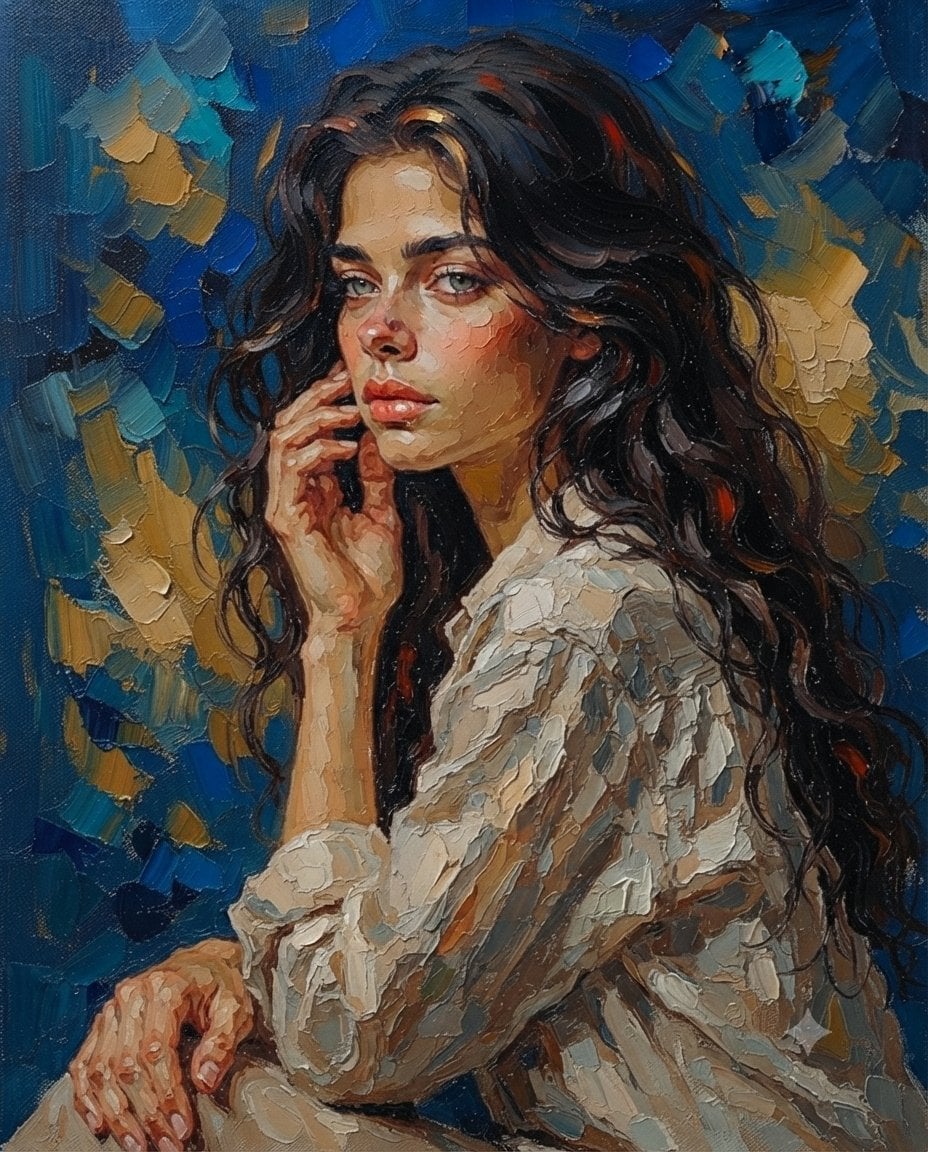 Impasto Elegance: Hazel-Eyed Woman - alternate