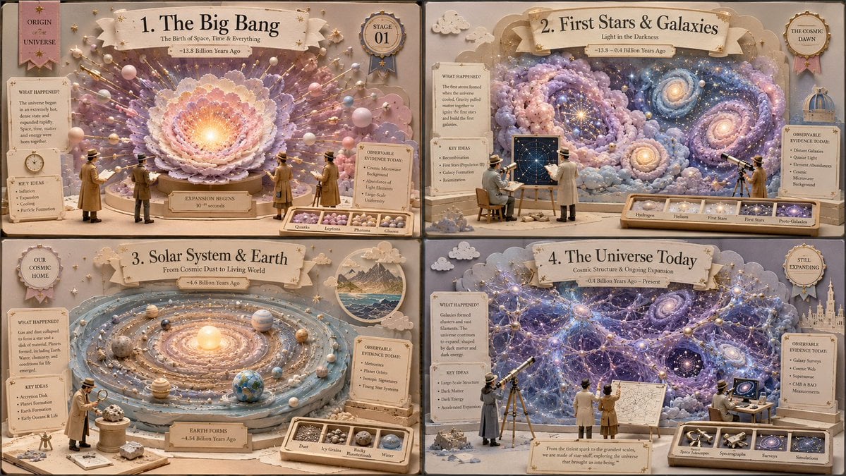 Cosmic Evolution Pastel Diorama Grid