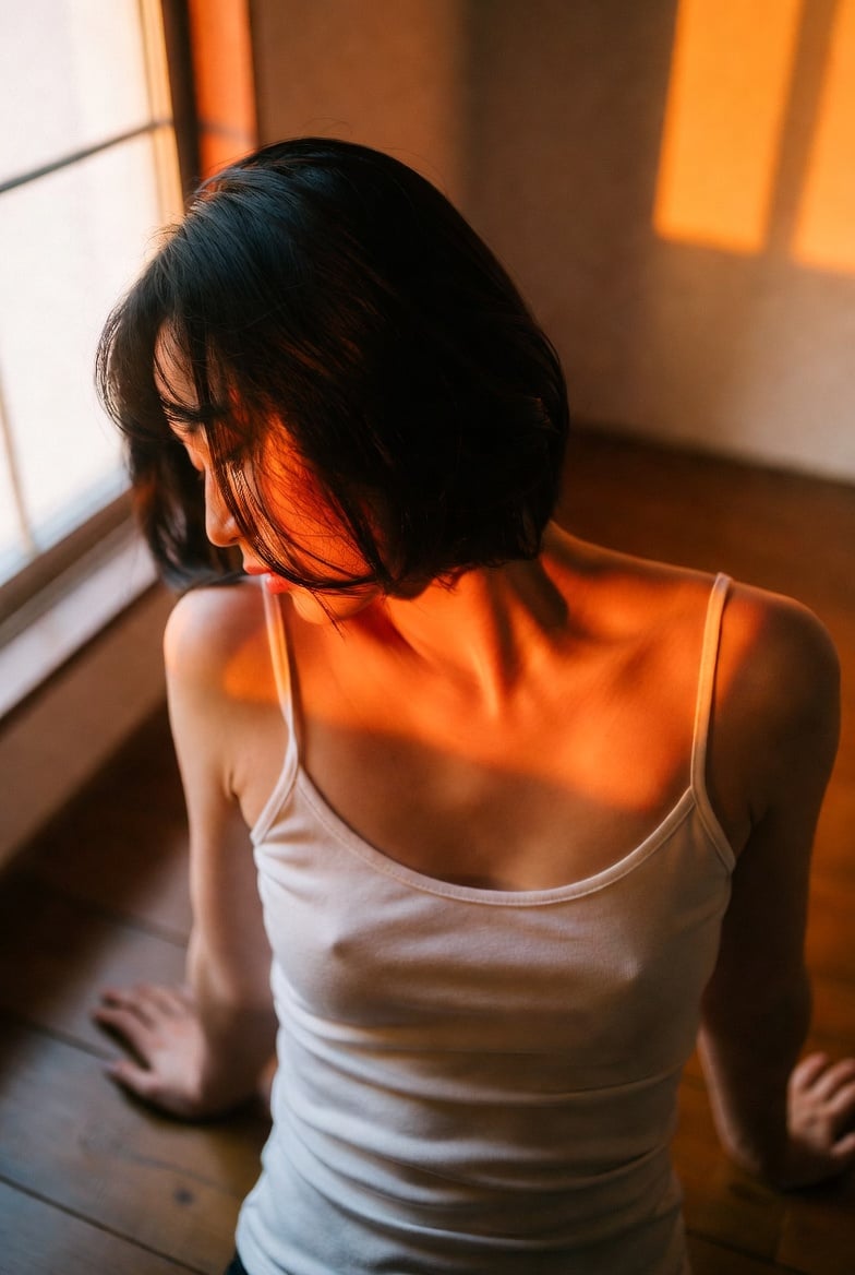 Golden Hour Serenity: Japanese Muse by the Window - alternate