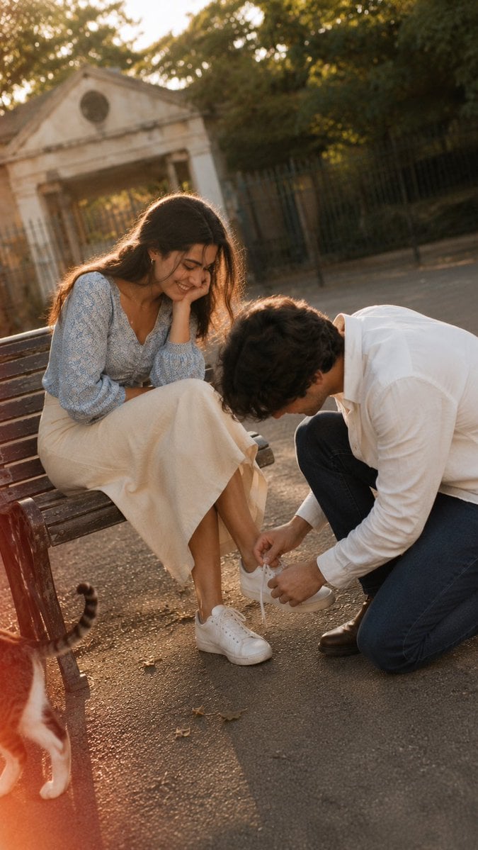 Candid Moment of Laughter on a Sunlit Path - alternate