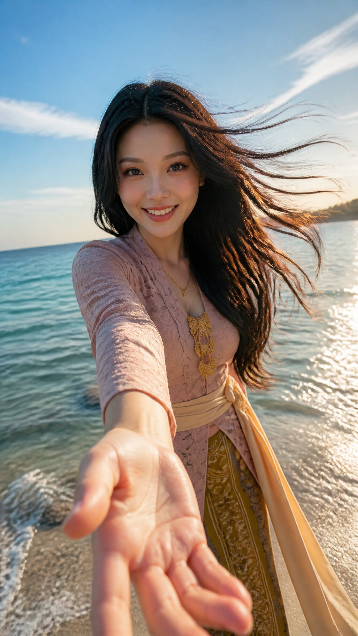 Summer Breeze East Asian Woman in Traditional Kebaya