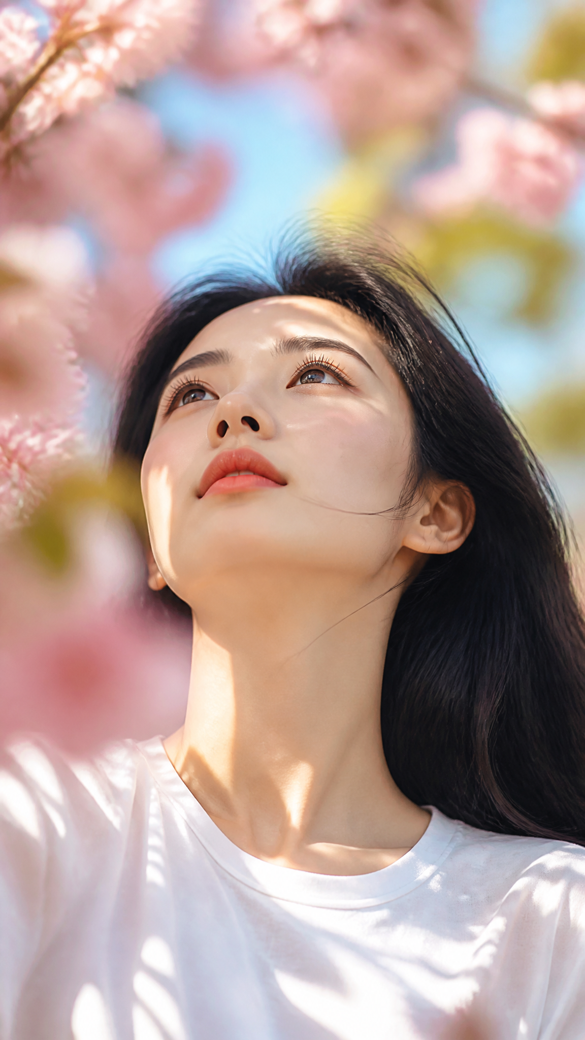 Dreamy Spring Portrait of a Young Chinese Woman under Cherry Blossoms