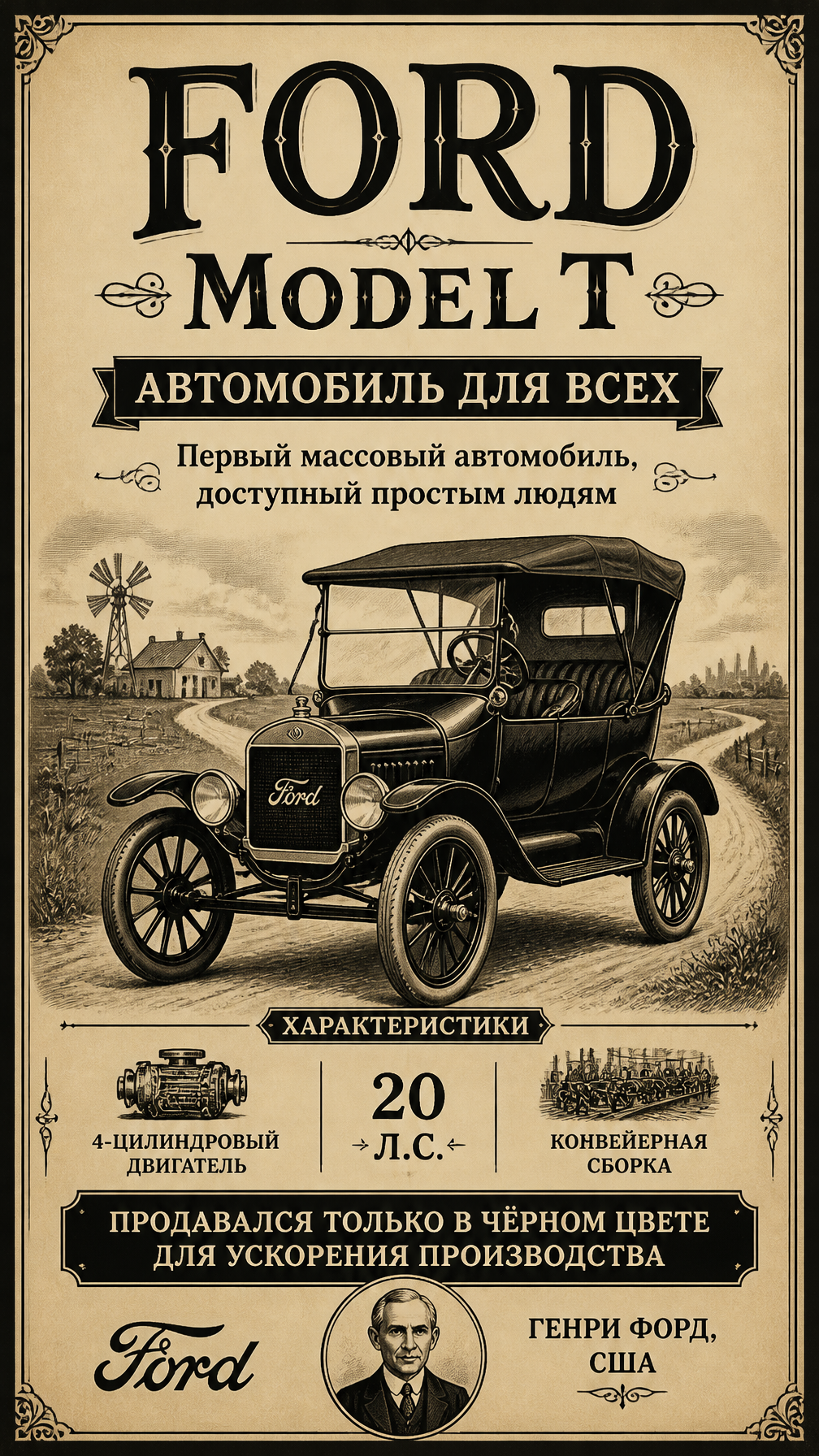 Vintage 1908 Ford Model T Advertising Poster