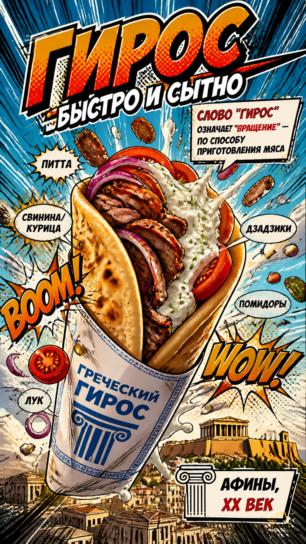 Dynamic Greek Gyros Comic Blast