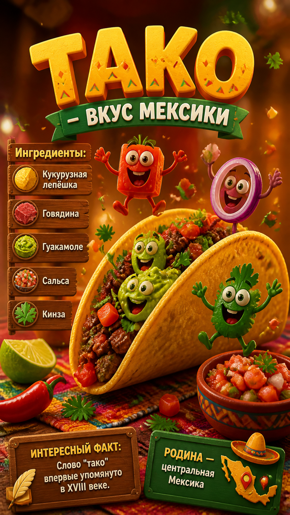 Zesty Mexican Taco 3D Character Feast