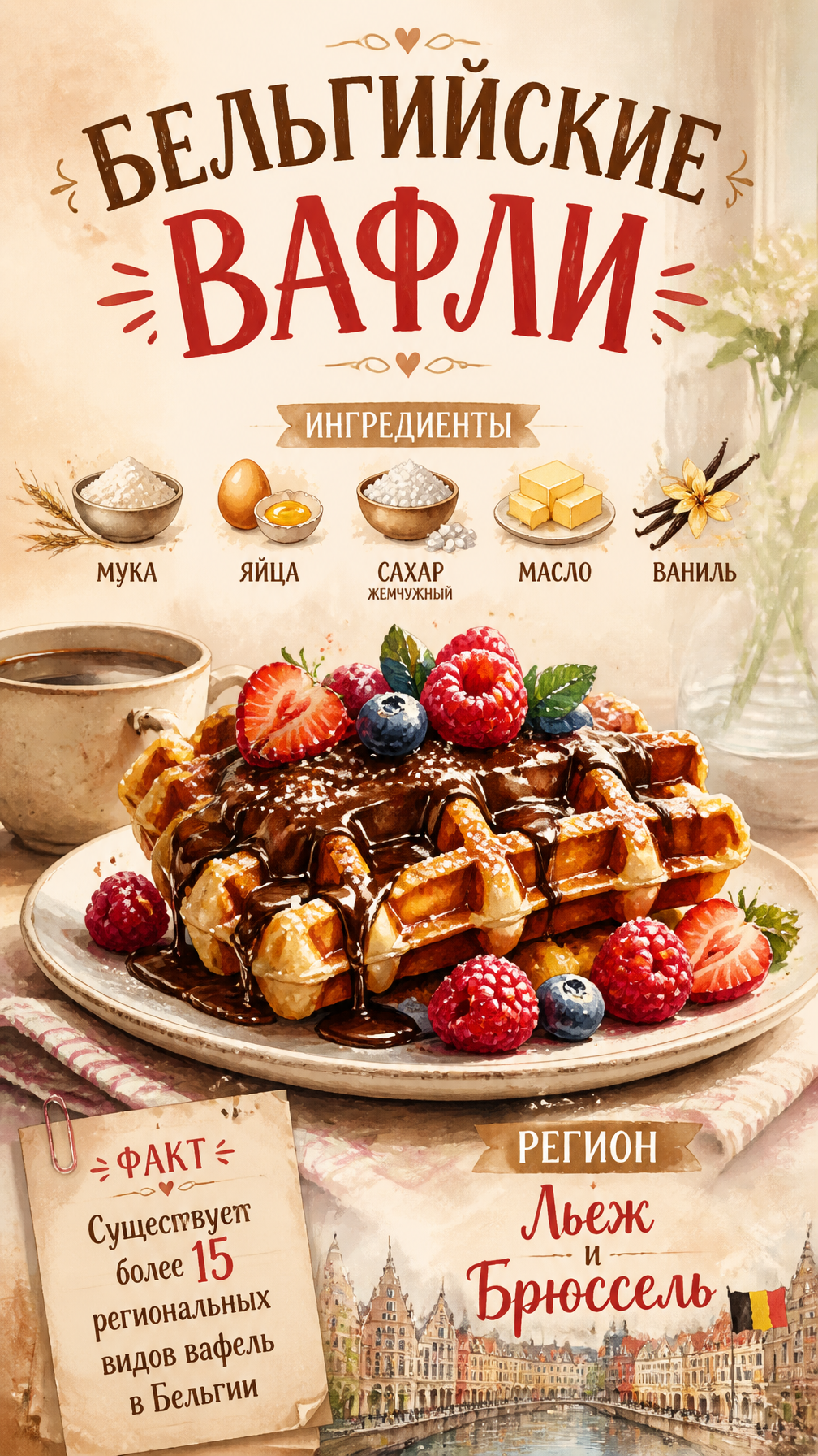Artisanal Belgian Waffle Breakfast Watercolor