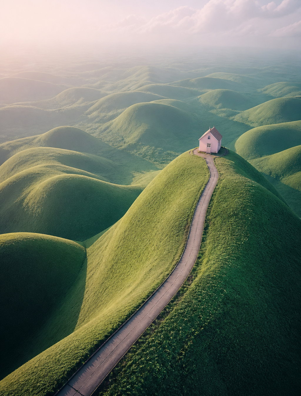 Solitary Pink Cottage on Emerald Peaks