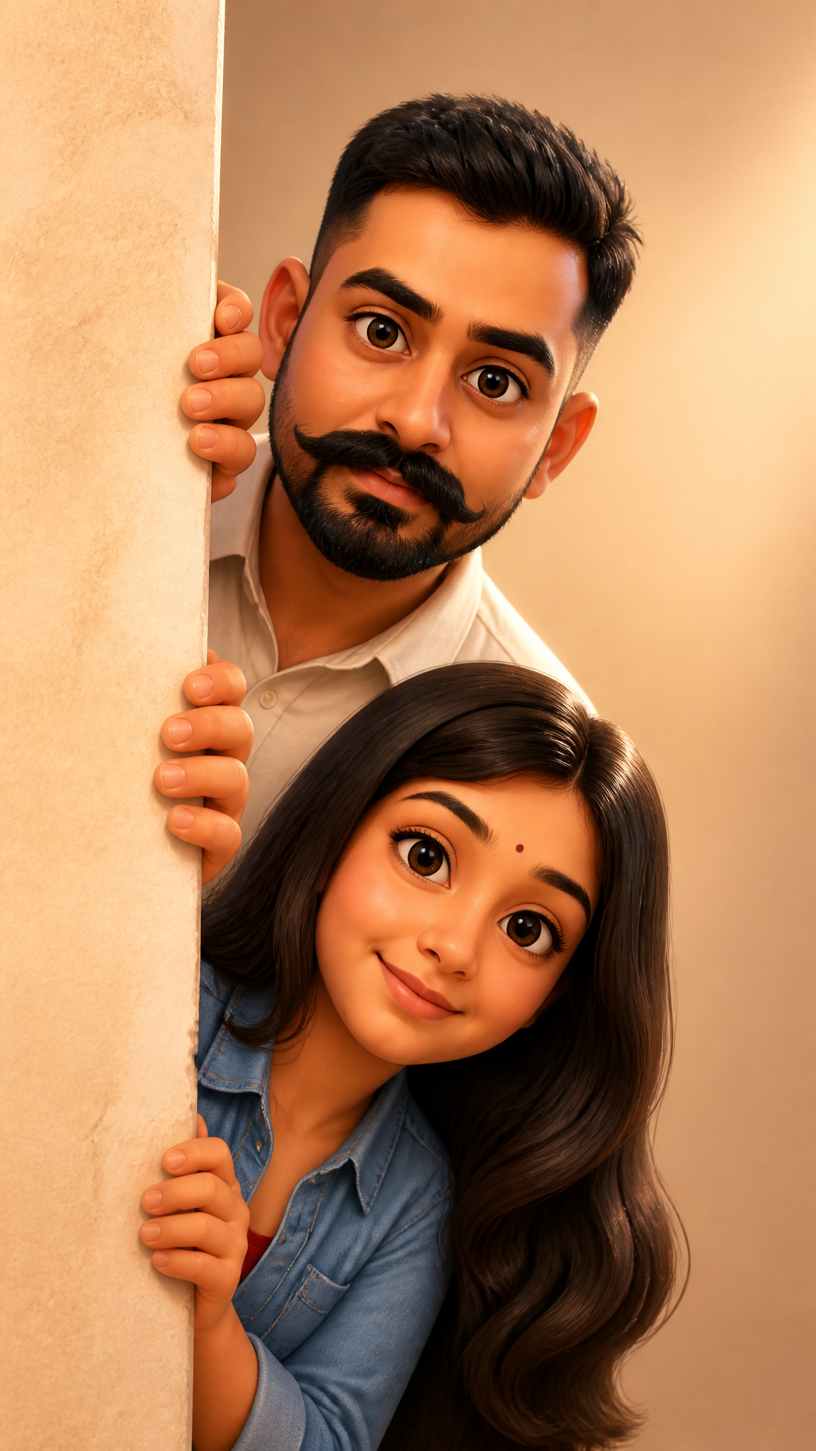 Playful Couple Peeking 3D Pixar Style