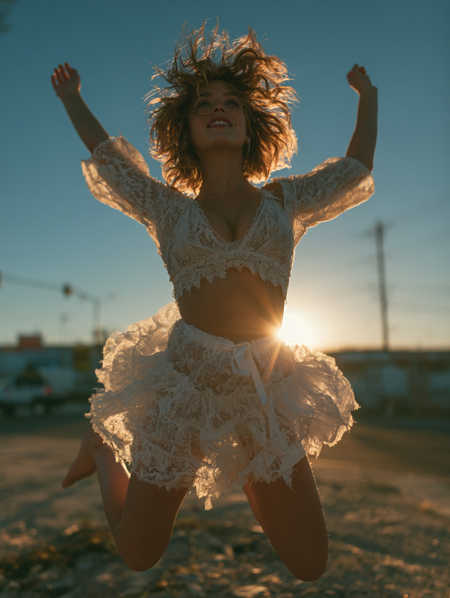 Ethereal Sunset Flight of a Graceful Woman - alternate