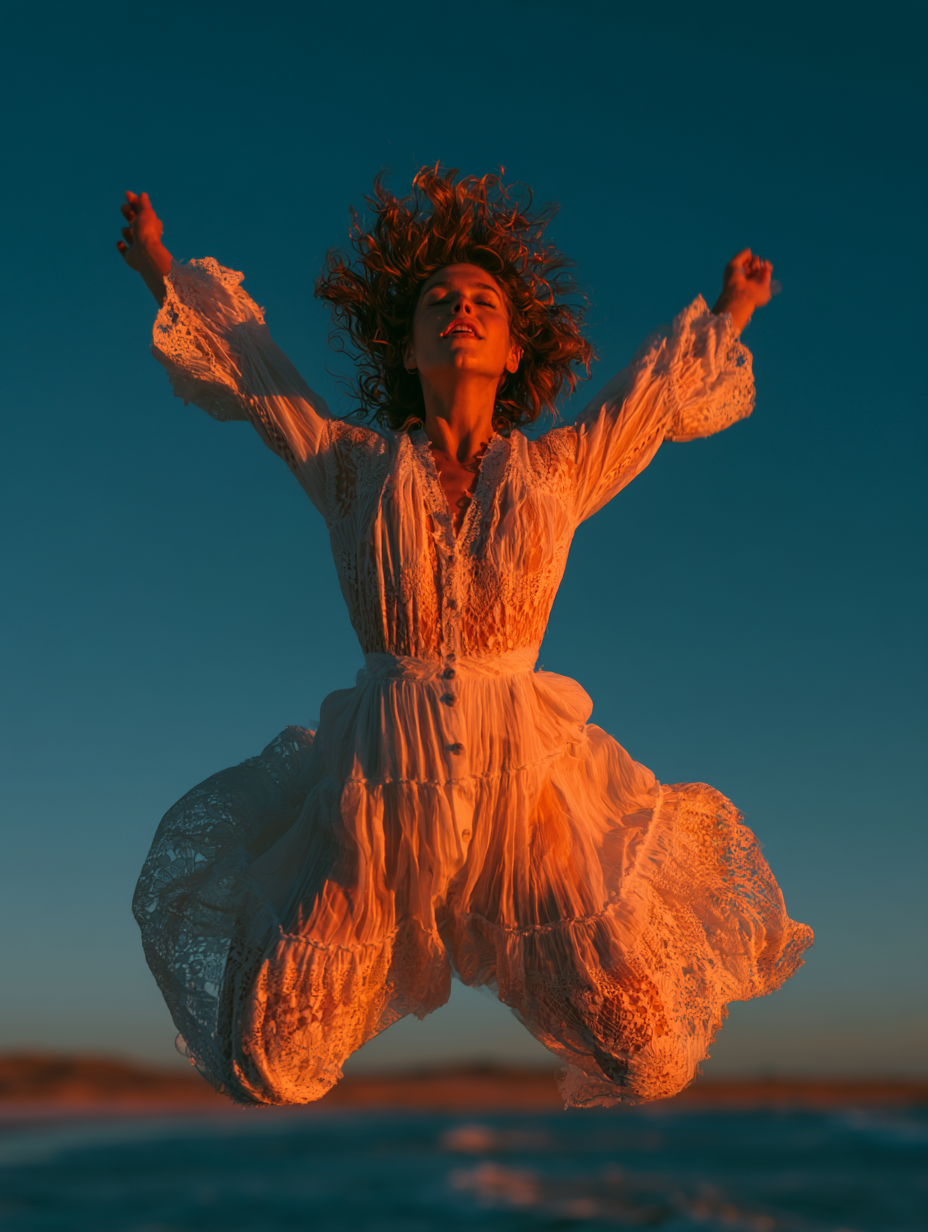 Ethereal Sunset Flight of a Graceful Woman - alternate
