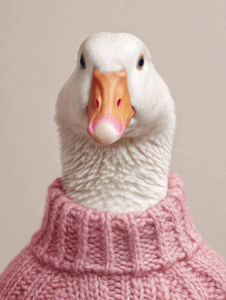 Anthropomorphic Goose in Cozy Knitwear
